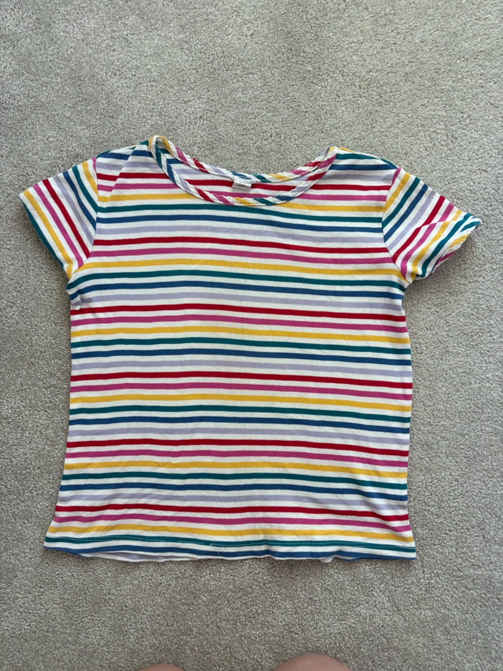 Hanna Andersson Short Sleeve Stripe Tee in White, Pink, Yellow, Blue & Green